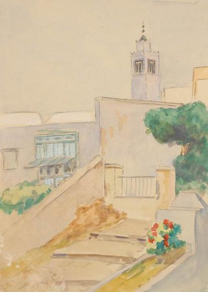 LOUISE-MARIE PEYRE (1897-1975) Quatre vues de Sidi Bou Saïd Aquarelles sur papier...
