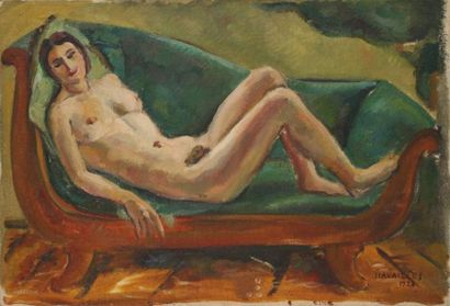 Jules CAVAILLES (1901-1977) Nu à la méridienne, 1923 Huile sur toile. Signée et datée...