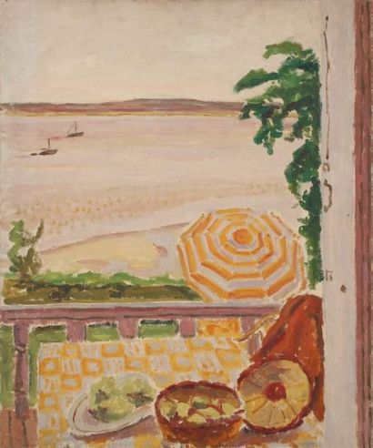 Jules CAVAILLES (1901-1977) Le balcon à Honfleur, vers 1934 Huile sur toile. Non...