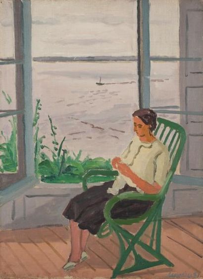 Jules CAVAILLES (1901-1977) Fenêtre à Honfleur, vers 1935 Huile sur toile. Signée...
