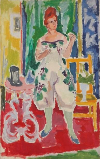 Jules CAVAILLES (1901-1977) Femme en costume de clown Huile sur toile. Non signée....