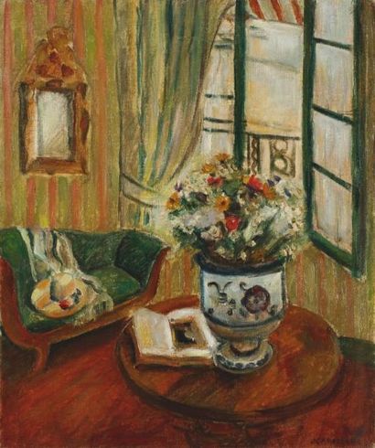 Jules CAVAILLES (1901-1977) Composition au bouquet de fleurs et à la méridienne,...