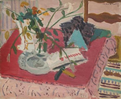 Jules CAVAILLES (1901-1977) Nature morte aux iris blancs, 1936 (?) Huile sur toile....
