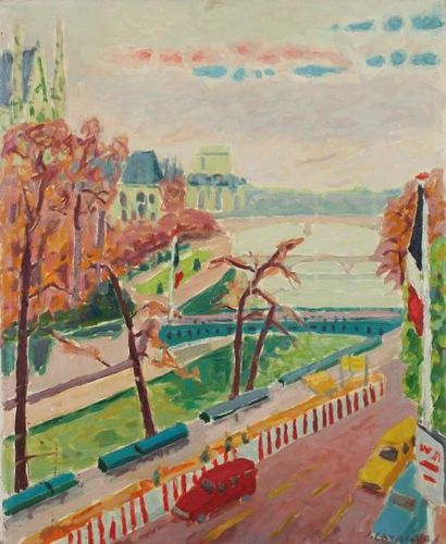 Jules CAVAILLES (1901-1977) Paris, matinée ensoleillée, la Seine et Notre-Dame, vers...