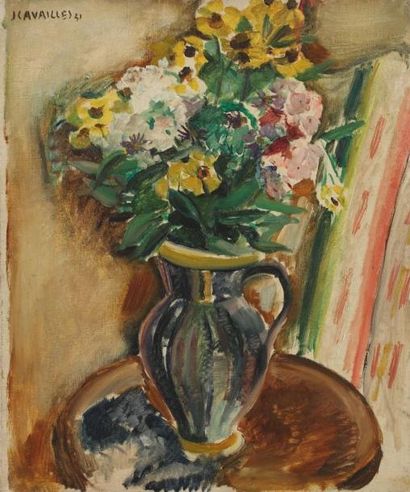 Jules CAVAILLES (1901-1977) Le vase de fleurs, 1931 Huile sur toile. Signée et datée...