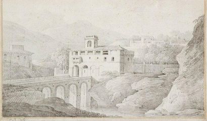 Jean - Baptiste COSTE (actif à Marseille à la fin du XVIIIe siècle) Vue d'un pont...