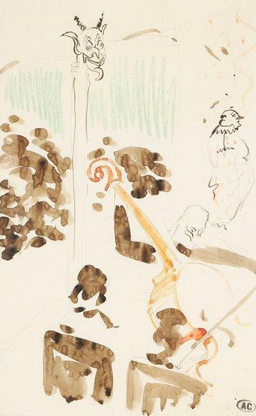 Auguste CHABAUD (1882-1955) Le concert Aquarelle et crayon gras. Porte le cachet...