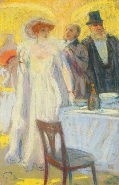 FORTUNEY (1878-1950) Au restaurant Pastel. Signé en bas à gauche. 48,5 x 31,5 cm