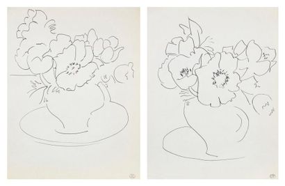 Dora MAAR (1907-1997) Bouquet de fleurs Deux dessins à l'encre. Porte le timbre de...