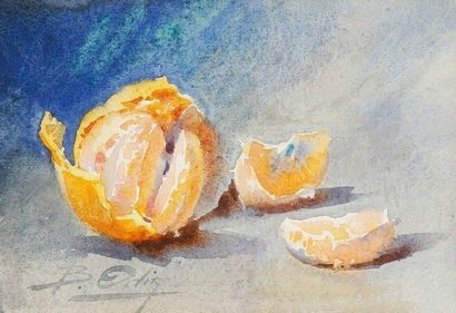 Blanche ODIN (1865-1957) Orange Aquarelle. Signée en bas à gauche. 13,5 x 18,5 c...