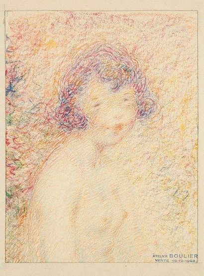Lucien BOULIER (1882-1963) Modèle le buste découvert Dessin aux crayons de couleur....