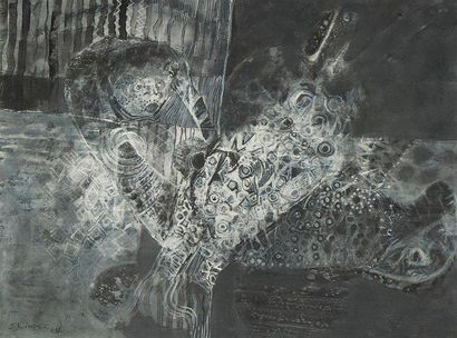 Alexander SKUNDER BOGHOSSIAN [éthiopien] (1937-2003) L'offrande, 1964 Gouache. Signée...