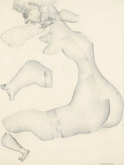 Jerzy KUJAWSKI [polonais] (1921-1998) Femme nue Crayon noir et estompe. Signé en...