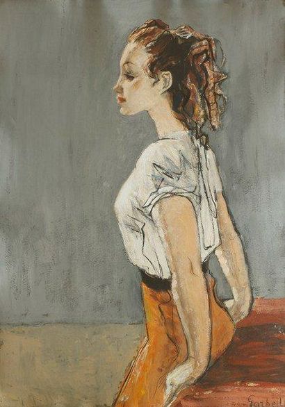 Alexandre GARBELL (1903-1970) Jeune femme assise Technique mixte sur papier. Signée...