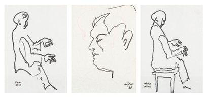 Ladislas KIJNO (né en 1921) Piano (2) Profil d'homme Dessins à l'encre sur papier...