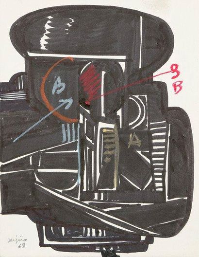Ladislas KIJNO (né en 1921) Composition, 1968 Dessin à l'encre et rehauts de crayon...