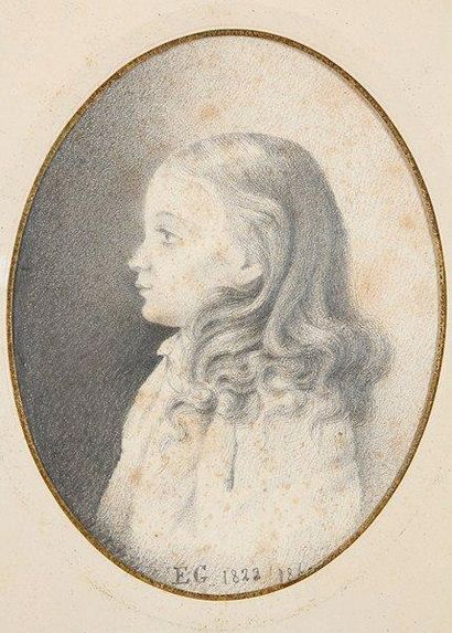 Ecole française du XIXe siècle Portrait d'une petite fille de profil Pierre noire...