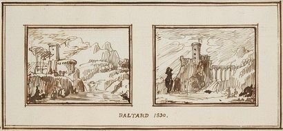null Lot de deux dessins Attribué à Victor BALTARD (1805 - 1874) Vue d'un château...