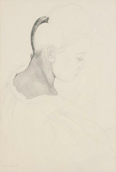 Jean - Louis BOUSSINGAULT (Paris 1883 - 1943) Portrait de femme de profil Crayon...