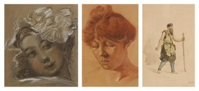 null Lot de trois dessins Attribué à Georges Jules Victor CLAIRIN (1843 - 1874) Portrait...