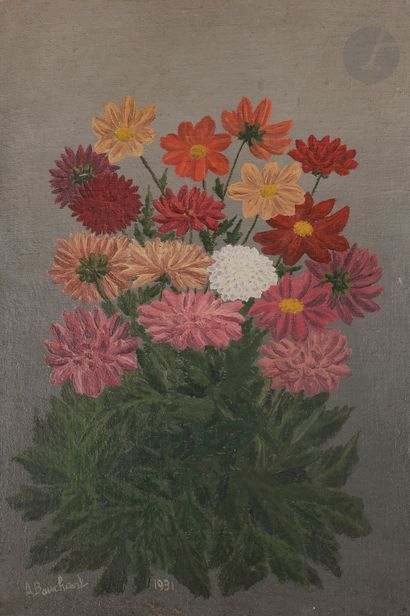 null André BAUCHANT (1873-1958)
Fleurs, 1931
Huile sur carton toilé.
Signée et datée...