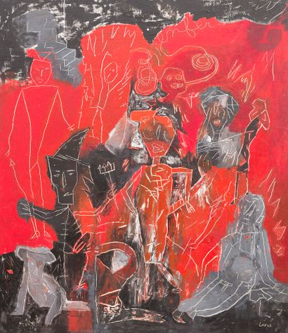  Eliane LARUS (née en 1944) L’Enfer, 1988 Huile sur toile. Signée en bas à droite....