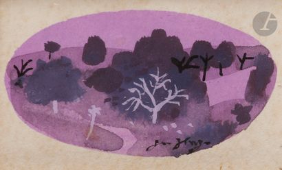 null Jean HUGO (1894-1984)
Paysage mauve ovale
Gouache.
Signée en bas vers la droite.
3,5...