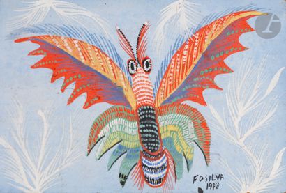  Francisco DA SILVA [brésilien] (1910-1985) Le Papillon, 1972 Gouache sur carton....