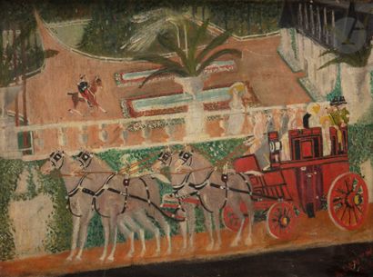  A. LAUTH (XXth century )The Arrival of the Mail-Coach, 1912Oil on canvas. Signed...