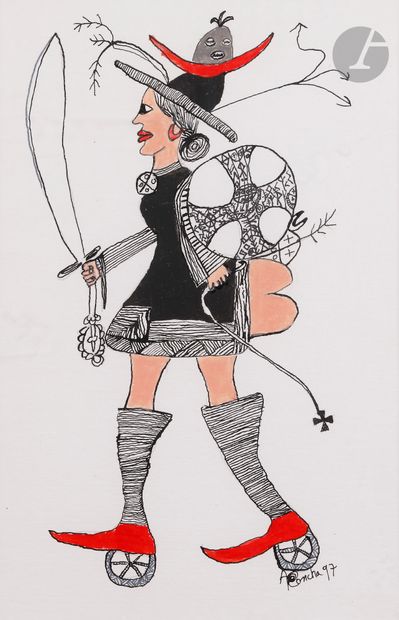 null ACONCHA [Cuban] (born 1946
)Warrior, 1997Ink
and gouache.
Signed and dated lower...