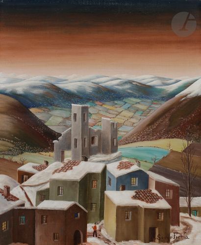 null Serge FIORIO (1911-2011)
Monjustin, le village en hiver
Huile sur toile.
Signée...
