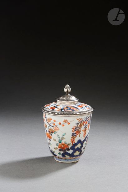 null PARIS 1717 - 1722
Imari polychrome porcelain covered pot, the lid with silver...