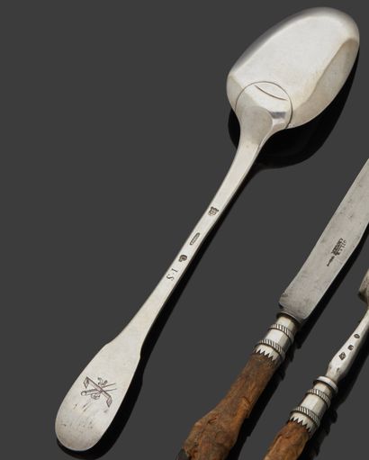 null COLMAR 1767
Silver stew spoon, uniplat model, engraved on the spatula with symbols...