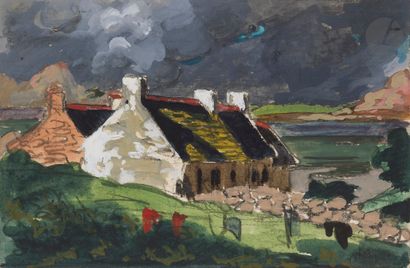  Maurice Jaubert de BECQUE (1878-1938) Bretagne, maison en bord de mer Encre, aquarelle...