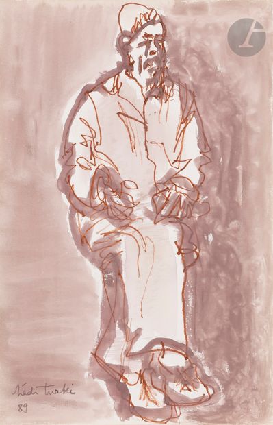 null Hedi TURKI [tunisien] (1922-2019)
Vieillard assis, 1989
Aquarelle et encre brune.
Signée...