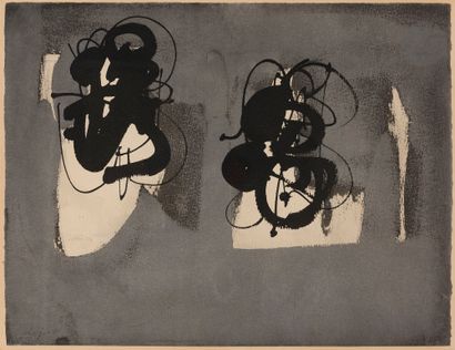  Ladislas KIJNO (1921-2012)
Composition, vers 1962
Technique mixte sur papier.
Signée... Gazette Drouot