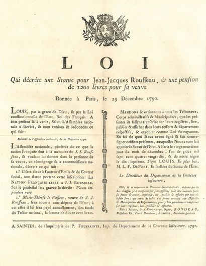  AFFICHES. 20 affiches imprimées, 1790-1794 ; impressions de Saintes (puis Xantes)...
