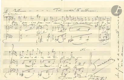 null Paul DUKAS (1865-1935). P.A.S. musicale, avec enveloppe d’envoi à Mlle Linette...