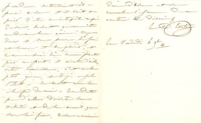 null Laure DAMOREAU-CINTI (1801-1863). L.A.S., 6 novembre 1844, au ténor Ponchard ;...