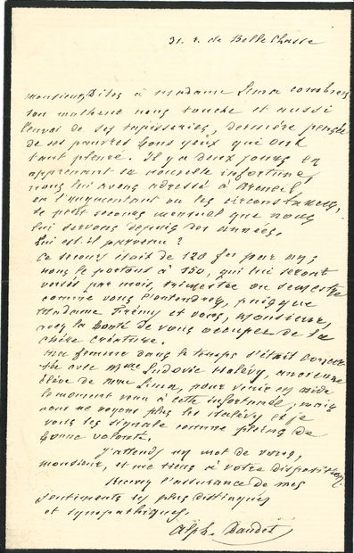 null Alphonse DAUDET (1840-1897). L.A.S., 31, rue de Bellechasse, à M. Frémy ; 1 page...