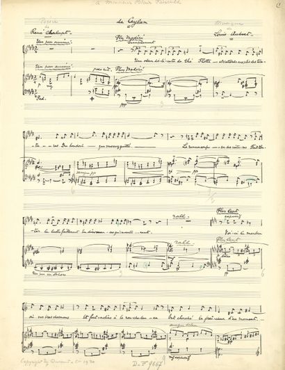 null Louis AUBERT (1877-1968). 2 manuscrits musicaux autographes signés, de Ceylan,...