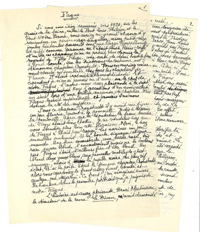 null Tristan KLINGSOR (1874-1966). Manuscrit autographe signé, Fagus ; 4 pages et...
