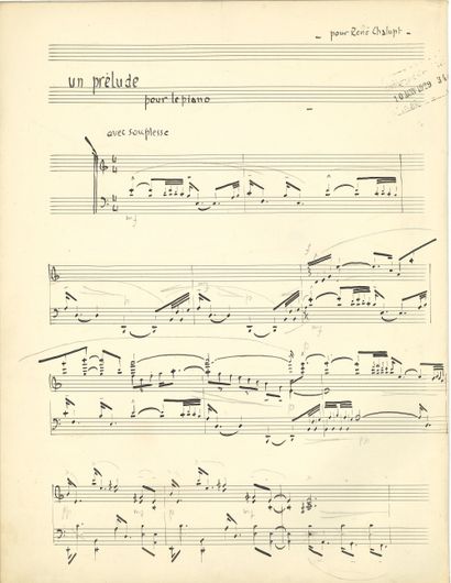 null Georges MIGOT (1891-1976). Manuscrit musical autographe signé, Prélude pour...