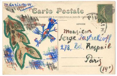 Mikhaïl LARIONOV (1881-1964). Postcard signed...