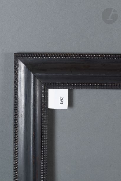 null Pair of blackened and veneered wood frames with guilloche decoration on the...