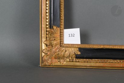null Carved wood and black and gold stucco frame decorated with pearls and grapes...