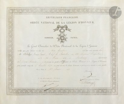  Deux diplômes de la Légion d’honneur sur parchemin au nom de « Delorme François...
