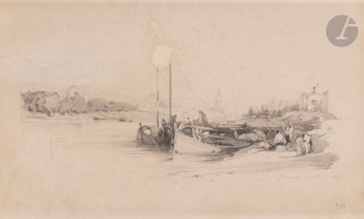  Félix ZIEM (1821-1911) Paysage au bord de l’Arno, 1846 Mine de plomb. Datée et située...