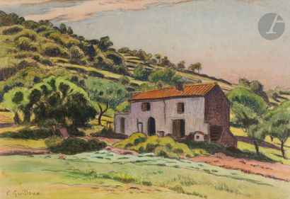  Charles Victor GUILLOUX (1866-1946) Mas provençal Aquarelle et crayon noir. Signée...