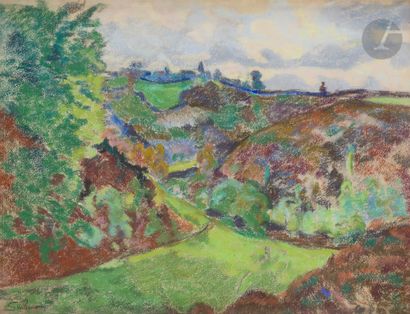 Armand GUILLAUMIN (1841-1927) Vallée de la Sédelle, vers 1921 Pastel. Signé en bas...